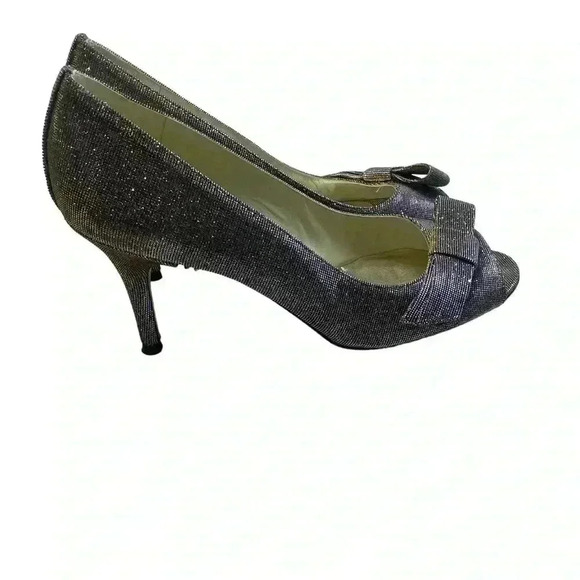 STUART WEITZMAN bow sparkle metallic shimmer peep toe heels size 9 - Picture 5 of 11